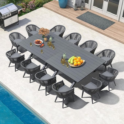 PURPLE LEAF 13 Pieces Oversized Outdoor Dining Set with Patio Aluminium Dining Table and Wicker Chairs Modern Furniture Cushions Sets for Backyard Indoor Decor Kitchen Gray
