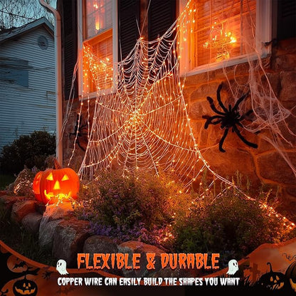 JMEXSUSS 2 Pack Solar Halloween Lights, 33ft 100 LED Orange Halloween Lights Outdoor, Waterproof Solar Fairy String Light for Tree Yard Patio Garden Thanksgiving Decorations