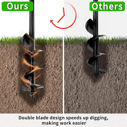 4"x24" Auger Drill Bit for Planting,Designed for Hard&Rocky Soil,Heavy-Duty Post Hole Auger with Upgrad Dual-Sharp Blades Tip,Garden Spiral Drill Bit & Plant Hole Digger,for 3/8" Hex Drive Drill