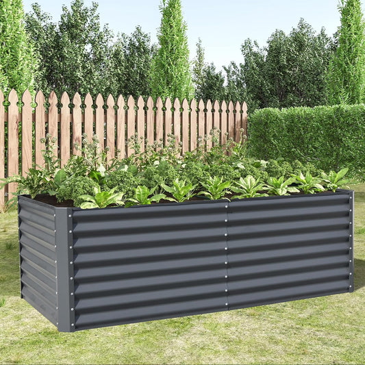 Domi Galvanized Raised Garden Bed, Outdoor Planter Garden Boxes Large Metal Planter Box for Gardening Vegetables Fruits Flowers, Dark Grey (6x3x2ft)