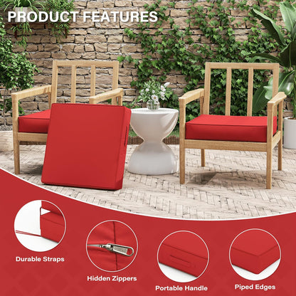 Patio Chair Cushions 22 X 22 X 4 Inch Waterproof Outdoor Seat Cushions for Patio Furniture, Outdoor Sofa Couch Pads with Ties & Handle, Set of 2, Red