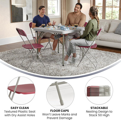 Flash Furniture Hercules Series Plastic Folding Chair - Red - 4 Pack 650LB Weight Capacity Comfortable Event Chair-Lightweight Folding Chair