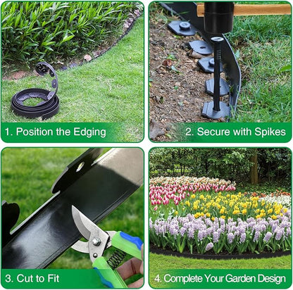 Bonviee 1.5” x 100’ Landscape Edging Kit, Garden Edging Coil with 150 Pcs Spikes, No Dig Lawn Border Design
