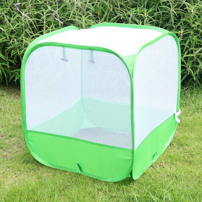 Mesh Plant Cover for Outdoor, Plant Netting Protector Garden Cover Cloche for Fruit, Vegetables, Strawberry, Flowers and Herbs Pop-Up Cage with 4 Stakes (White with Green, 19.7" x 19.7" x 19.7")