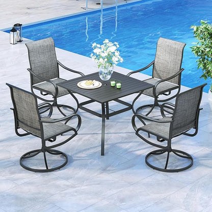 MFSTUDIO Patio Table and Chairs Set, Outdoor Dining Set for 4 with Umbrella Hole, 5 Piece Patio Furniture Set for Deck/Backyard/Poolside/Garden