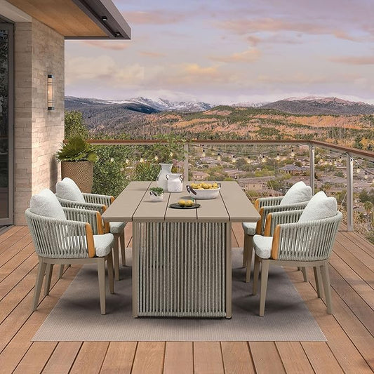 PURPLE LEAF 5 Pieces Outdoor Dining Set for 4, Aluminum Outdoor Patio Table and Chairs Set with Olefin Cushions, All-Weather Patio Dining Set for Garden or Deck, Beige