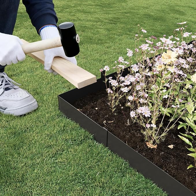 Garden 6 Pack Cor-Ten Steel Landscape Edging w/Paint Finish - 40" L x 8" H Strips - Hammer-in Gauge Metal Corten Edging Border w/ 8 Clips & Gloves - Edge for Lawn Yard (20Ft Total)