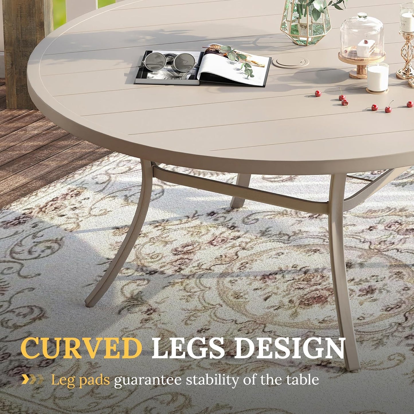 VICLLAX 11 Pieces Patio Dining Set for 10, Outdoor Furniture Set Includes 60" Round Outdoor Table and 10 Lawn Stackable Chairs, Sandshell Color Tabletop and Fabric