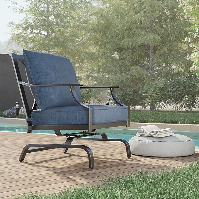 Grand patio Outdoor Chairs,Outdoor Rocking Chairs Motion Chairs Set of 2,Patio Seating Chairs with Olefin Cushions,Peacock Blue