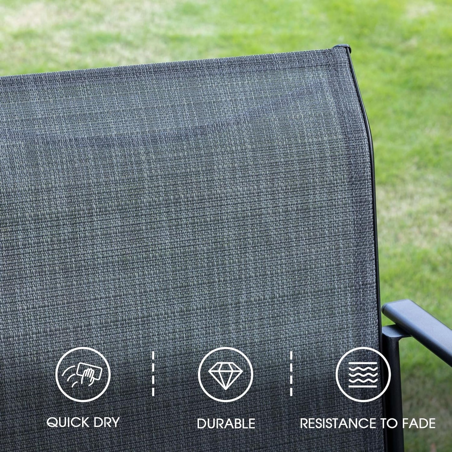 VICLLAX 5 Pieces Patio Dining Set, Outdoor Furniture Set Includes 37.8" Square Outdoor Table and 4 Stackable Patio Sling Chairs, Grey Tabletop and Grey Fabric