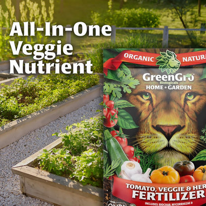 GreenGro Veggie, Herb, & Tomato Fertilizer - Outdoor & Indoor Plant Food for Edible Plants/Organic Fertilizer & Flower Food for Vegetable Garden/Improve Harvest with Vital Plant Nutrients (4 lb)