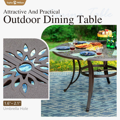 Sophia & William 7 Pieces Cast Aluminium Patio Dining Furniture Set for 6, Outdoor Swivel Rocking Chairs and Round Table with 2.2" Umbrella Hole for Porch Backyard Deck, Bronze