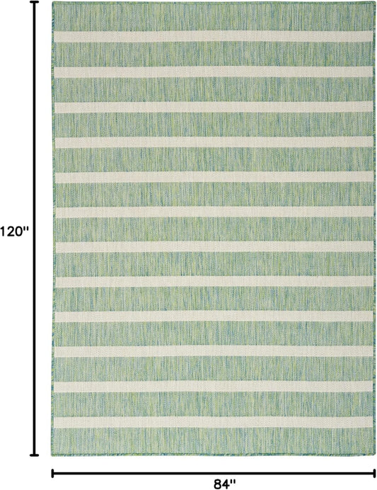 Nourison Home Positano Indoor/Outdoor Blue Green Ivory 7' x 10' Area Rug, Easy Cleaning, Non Shedding, Bed Room, Living Room, Dining Room, Deck, Backyard, Patio (7x10)