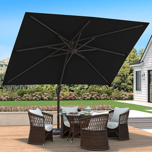 9' X 12' Cantilever Patio Umbrella 360°Rotation Rectangular Outdoor Large Offset Umbrellas Heavy Duty Windproof for Garden Deck Pool Backyard, Black