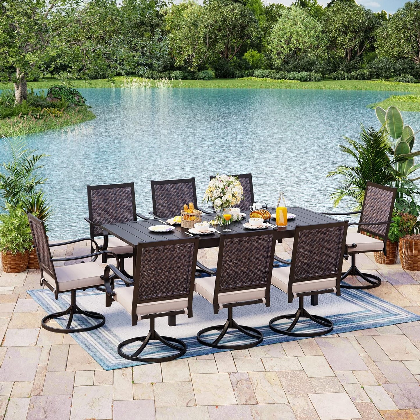 Outdoor Patio Dining Table for 6, 60" x 35" Rectangular Metal Patio Dining Table with Umbrella Hole for Garden, Backyard and Porch