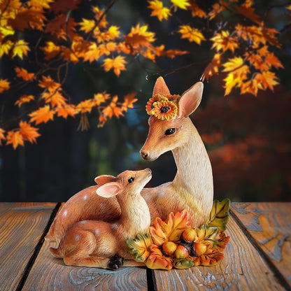 Garden Deer Statue Fall Animals Decor Resin Harvest Mother and Baby Deer Acorn with Maple Leaves Figurines Autumn Thanksgiving Indoor Outdoor Decorations Patio Yard Lawn Ornaments