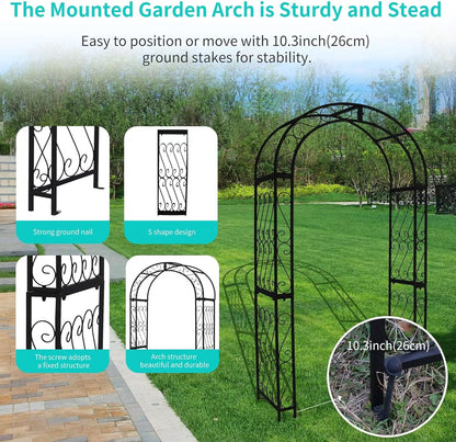 SCENDOR 48.8" W x 83.8" H Garden Arch, Black Sturdy Metal Iron Arbor, Courtyard Cast Trellis for Various Climbing Plant, Outdoor European-Style Archway Wedding Ceremony Party
