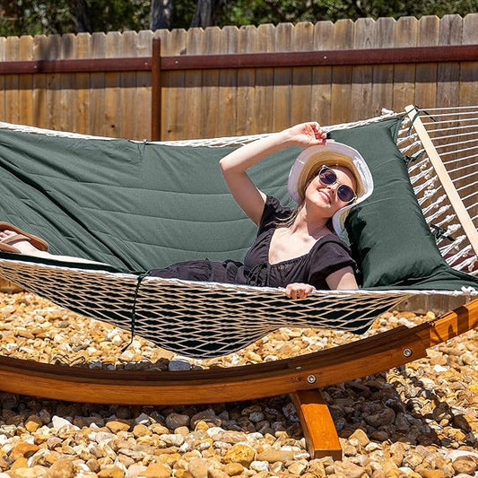 SUNCREAT Portable Double Rope Hammock with Pad, Two Person Tree Hammock for Garden, Backyard, Patio, Poolside, Gray Green