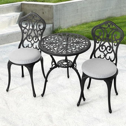 NUU GARDEN 3 Piece Outdoor Bistro Table Set, All Weather Cast Aluminum Patio Bistro Sets Patio Table and Chairs Set of 2 with Umbrella Hole for Yard, Garden, Balcony, Black
