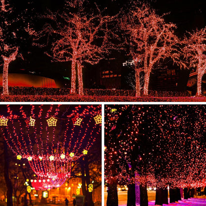 Solar Powered String Lights Outdoor, 2 Pack Total 200 LED 66FT Solar Powered Decorative Fairy Lights 8 Modes for Valentines Day Decor, Garden, Patio, Party, Yard, Christmas(Red)