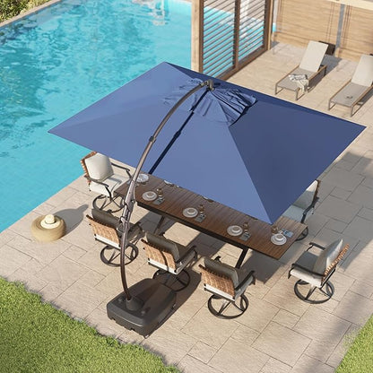 Grand patio 9x12 FT Outdoor Cantilever Umbrella with Base & Cover Large Aluminum Rectangle Offset Umbrellas for Pool Deck (Navy Blue, 9x12 FT)