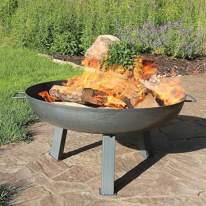 Sunnydaze 30-Inch Cast Iron Heavy-Duty Fire Pit for Outside - Wood-Burning Outdoor Fire Pit Bowl with Handles - Steel Finish