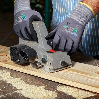 KAYGO MicroFoam Nitrile Coated Work Gloves, 3 Pairs KG19N Seamless Knit Nylon, Micro Dots for Enhanced Grip, Breathable and Durable, Ideal for Automotive, General Assembly, Painting, Gray, L