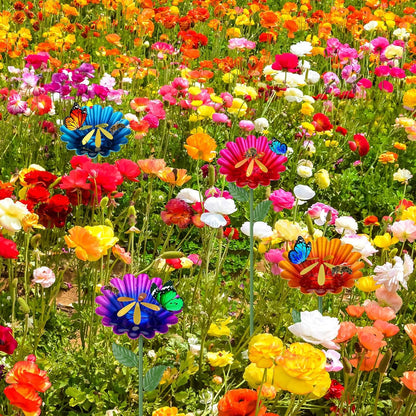 Geelin 4 Pack Bee Watering Station for Garden Metal Bee Water Cups with 5 Stamens Flower Design Water Feeder Colorful Butterfly Bath Bowl for Outdoor Garden Yard Pollinator Decor