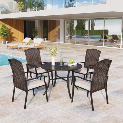 Outdoor Patio Round Dining Table, 42"x 42" Metal Slatted Round Tabletop with Adjustable Umbrella Hole for Deck Lawn Garden Backyard, Black