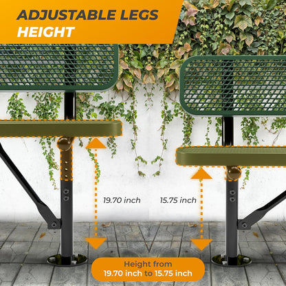 Heavy-Duty Outdoor Metal Bench, Thermoplastic-Coated, Surface, Weatherproof, Commercial-Grade for Parks, Gardens, Patios, Stores & More (4 Ft - Surface with Back, Green)