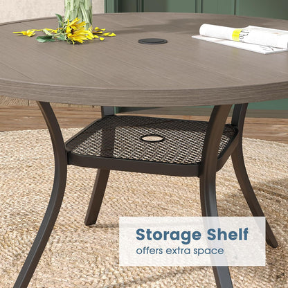 DIFY Outdoor Dining Table for 4, Round Patio Table with Umbrella Hole for Garden, Backyard and Porch (Grey)