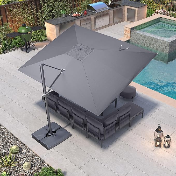 PURPLE LEAF 9' X 11.5' Rectangle Patio Umbrella Outdoor Large Aluminum Cantilever Umbrella with 3-Year Fade Resistance Recycled Fabric and 360-degree Rotation for Deck Pool Garden, Graphite Grey