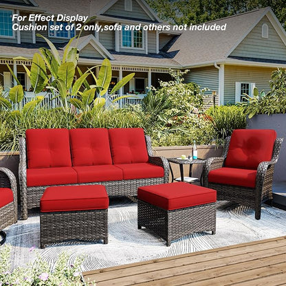 Joyside Outdoor Chair Cushions Set, 22x25/22x24 Inch Patio Furniture Deep Seat Cushions, Water Resistant & Thick Cushion, Outdoor Replacement Cushions for Seat and Sofa (Red, 4 Set)