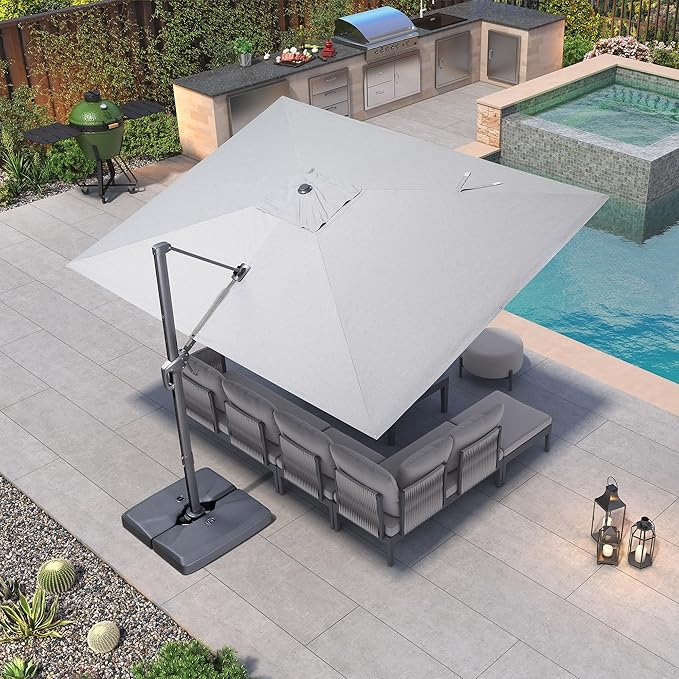 PURPLE LEAF 9' X 11.5' Rectangle Patio Umbrella Outdoor Large Aluminum Cantilever Umbrella with 3-Year Fade Resistance Recycled Fabric and 360-degree Rotation for Deck Pool Garden, Pebble Grey
