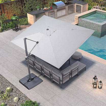 PURPLE LEAF 9' X 11.5' Rectangle Patio Umbrella Outdoor Large Aluminum Cantilever Umbrella with 3-Year Fade Resistance Recycled Fabric and 360-degree Rotation for Deck Pool Garden, Pebble Grey