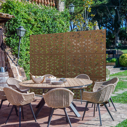 Metal Privacy Screen Outdoor 72" H×47" W,Freestanding Decorative Privacy Screen for Balcony Yard&Garden,Privacy Fence-Brown&Brick