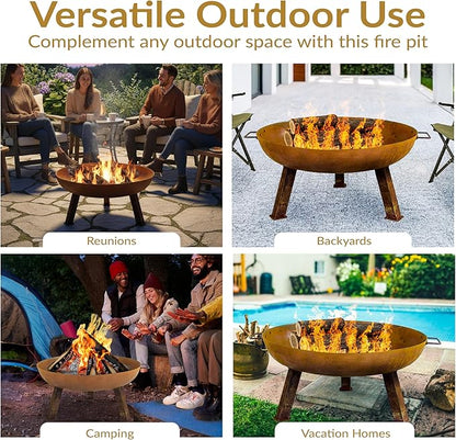 Sunnydaze 30-Inch Cast Iron Heavy-Duty Fire Pit for Outside - Wood-Burning Outdoor Fire Pit Bowl with Handles - Oxidized Finish