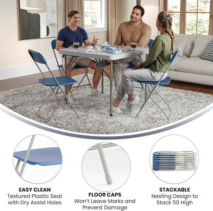 Flash Furniture Hercules Series Plastic Folding Chair - Blue - 4 Pack 650LB Weight Capacity Comfortable Event Chair-Lightweight Folding Chair