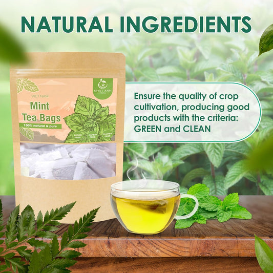 NHAT ANH FARM - Premium Peppermint Tea Bags, 40 Peppermint Tea Bags, 100% Natural Dried Mint Leaves, Naturally Sweet Herbal Tea, Sugar-Free, Caffeine-Free, No Additives.