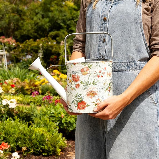 Vintage Floral Metal Watering Can, Decorative Watering Pot for Indoor Outdoor Plants, Shabby Chic Garden Watering Tool with Long Spout, Rustic Home Patio Decor