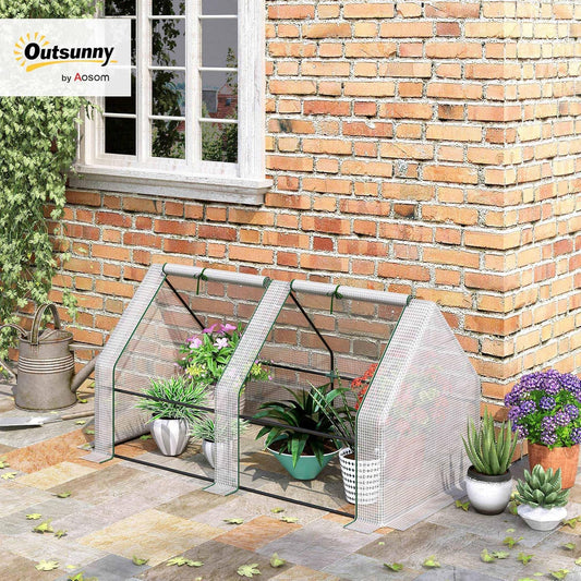Outsunny 6' x 3' x 3' Mini Greenhouse with Zippered Doors & Roll-up Windows, Portable Plant Hot House with Durable PE Cover, Water Resistant, UV Protected for Outdoor Flowers, Vegetables, White
