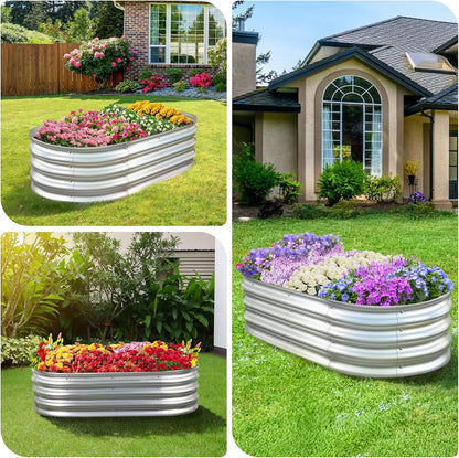 Sponvatt Raised Garden Bed - Outdoor Galvanized Raised Garden Bed Planter Boxes, Large Oval Metal for Gardening Planter Box Kit,Suitable for Vegetables,Herbs (Silver, 6x3x1 Ft)