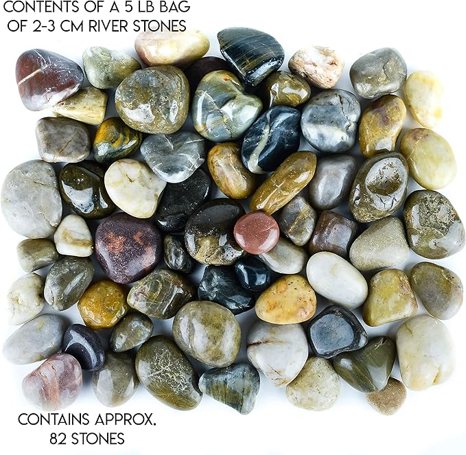 5 lbs Approx. 82 River Rocks Stones for Plants Pebbles for Indoor Plants | Aquarium Fish Tank Rocks | Polished Decorative Rocks for Vases (1.6-2.4 Inches)