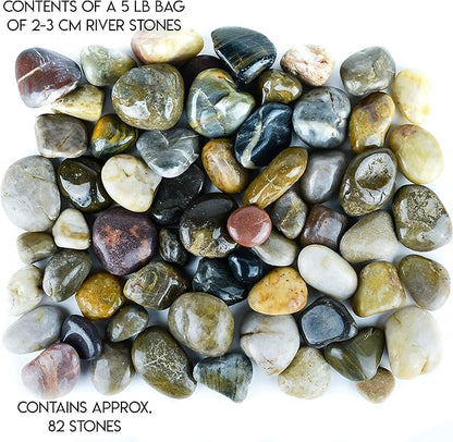 5 lbs Approx. 82 River Rocks Stones for Plants Pebbles for Indoor Plants | Aquarium Fish Tank Rocks | Polished Decorative Rocks for Vases (1.6-2.4 Inches)