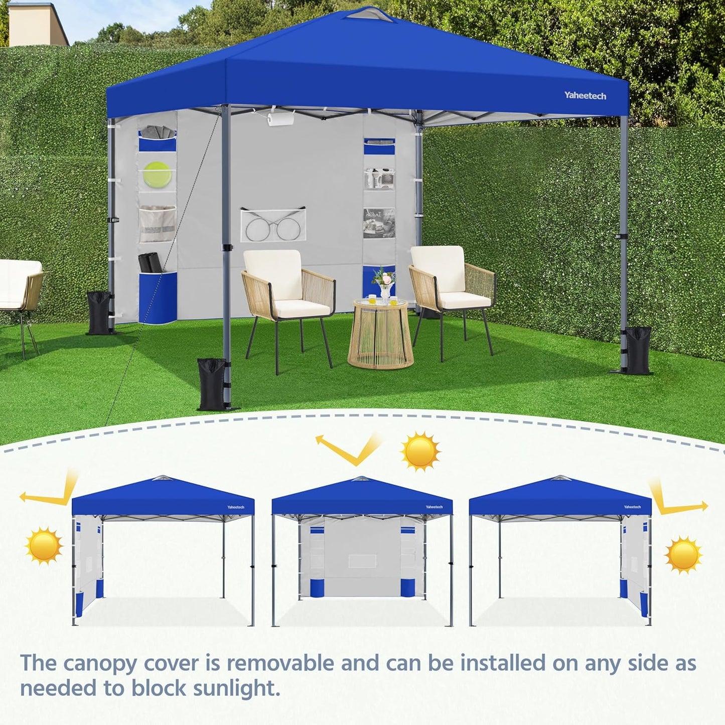 Yaheetech 10x10 Pop-up Canopy Tent w/Removable Pockets Sidewall for Extra Storage, Outdoor Sun Shelter Waterproof & Durable w/Wheeled Bag, Sandbags & Guylines for Beach Camping Party (Blue)