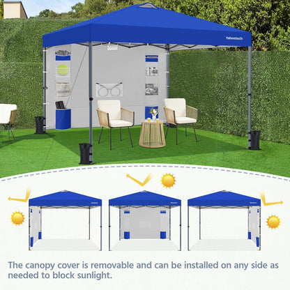 Yaheetech 10x10 Pop-up Canopy Tent w/Removable Pockets Sidewall for Extra Storage, Outdoor Sun Shelter Waterproof & Durable w/Wheeled Bag, Sandbags & Guylines for Beach Camping Party (Blue)