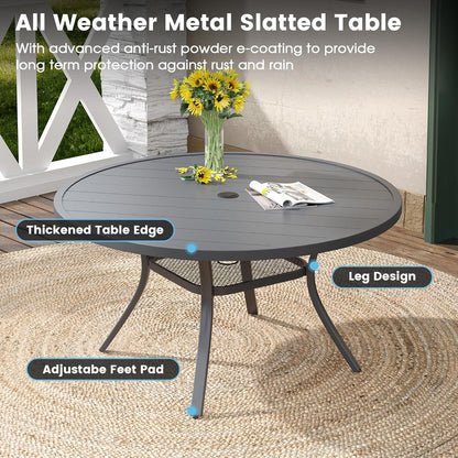 DIFY 48" Round Patio Dining Table for 6, All Weather Round Outdoor Metal Dining Table with 1.57" Umbrella Hole, Perfect for Backyard Lawn Garden, Grey