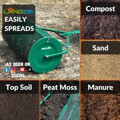 LANDZIE Lawn & Garden Spreaders - 44 Inch Heavy Duty Metal Mesh Basket Push/Tow Spreader - Compost, Peat Moss, Top Soil, Mulch - Durable Lightweight Multi-Purpose Yard Care Equipment - Manure Spreader