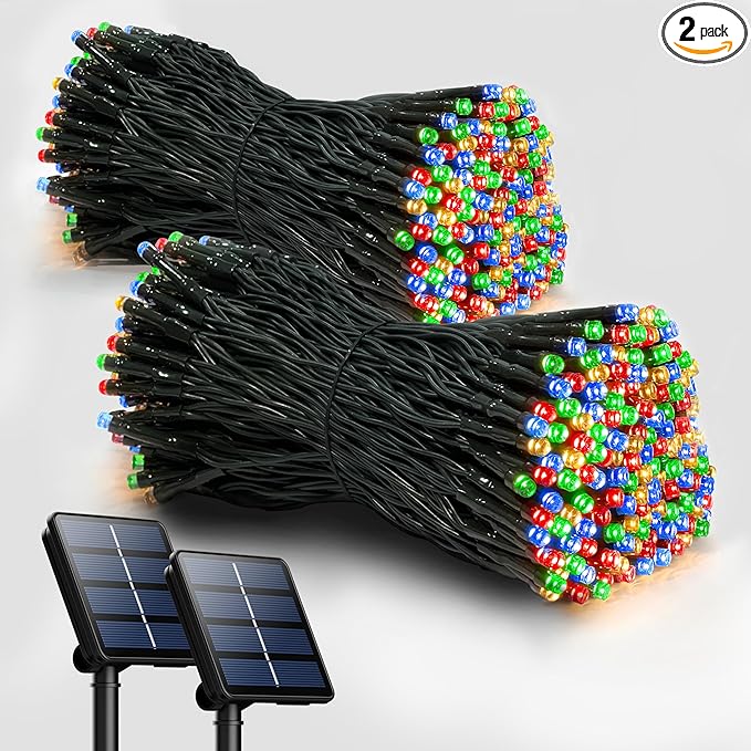 2 Pack Solar Christmas Lights Outdoor, 72FT 200 LED Solar String Lights with 8 Lighting Modes, IP65 Waterproof Solar Lights Outdoor for Xmas Garden Party Tree Decor