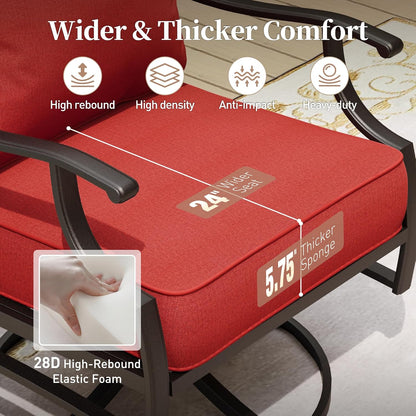 Metal Outdoor Swivel Patio Chairs Set of 2 with 5.75" Extra Thick Cushion, 2 Piece High Back Swivel Rocker Patio Chairs Outdoor Furniture Seating for Deck Balcony Front Porch, Red